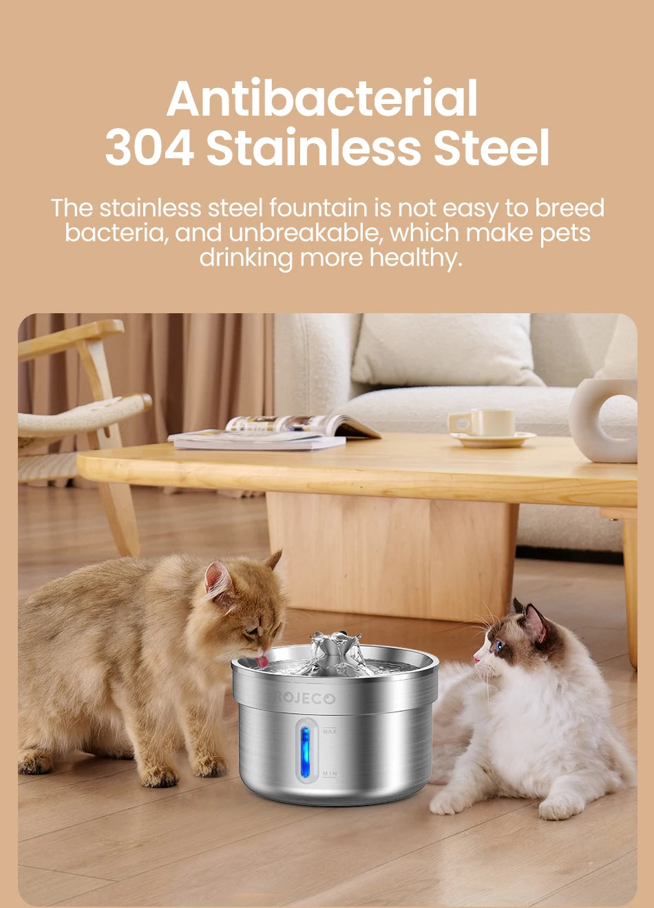 PureStream: Stainless Steel Hygienic Pet Fountain (Ultra-Quiet)