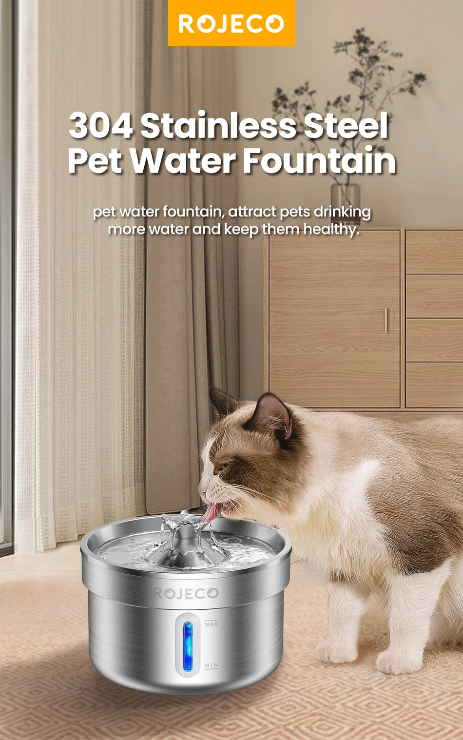 PureStream: Stainless Steel Hygienic Pet Fountain (Ultra-Quiet)