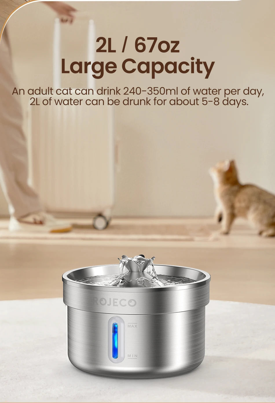 PureStream: Stainless Steel Hygienic Pet Fountain (Ultra-Quiet)